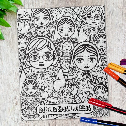 Cute Slavic Folk Art Nesting Dolls Adult Coloring ジグソーパズル