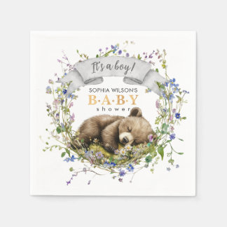 Cute Sleeping Baby Bear Baby Shower Napkins スタンダードカクテルナプキン