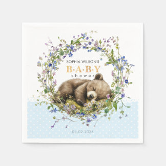 Cute Sleeping Baby Bear Baby Shower Napkins スタンダードカクテルナプキン