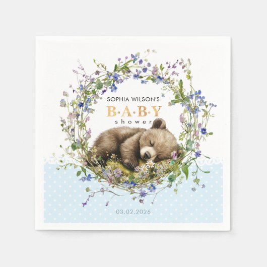 Cute Sleeping Baby Bear Baby Shower Napkins スタンダードカクテルナプキン (正面)