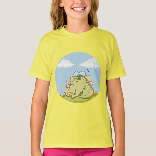  Cute Sleeping Baby Dinosaur Kids T-Shirt Tシャツ (正面)