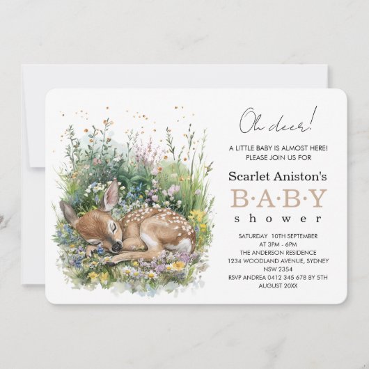 Cute Sleeping Baby Doe Baby Shower 招待状 (正面)