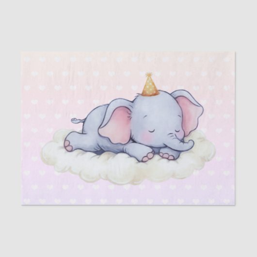 Cute Sleeping Baby Elephant Baby Shower 薄葉紙 (正面)