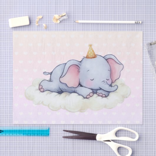 Cute Sleeping Baby Elephant Baby Shower 薄葉紙 (クラフト)