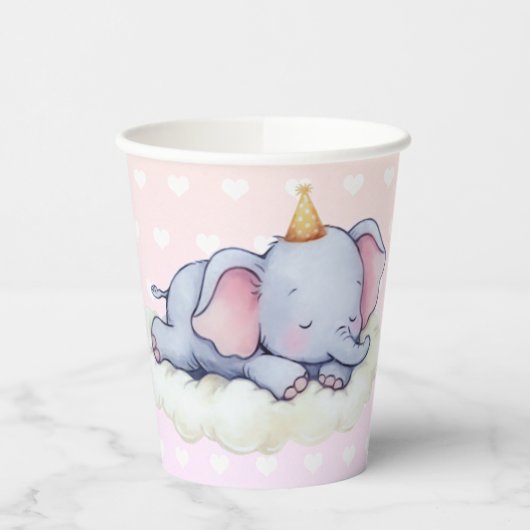 Cute Sleeping Baby Elephant Baby Shower Paper Cups 紙コップ (左)