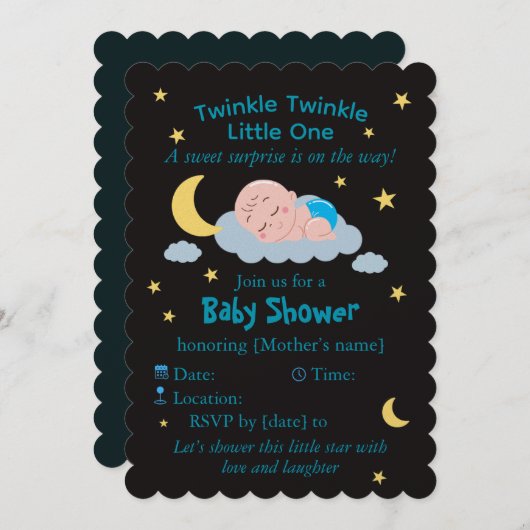 Cute Sleeping Baby on Cloud Baby Shower Card 招待状 (正面/裏面)