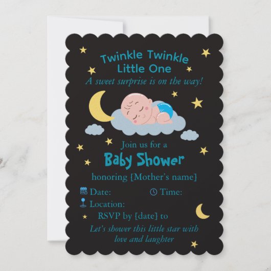 Cute Sleeping Baby on Cloud Baby Shower Card 招待状 (正面)