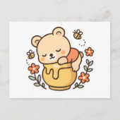 Cute Sleeping Bear Honey Pot Kawaii Design シーズンポストカード (正面)