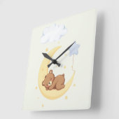 Cute Sleeping Bear Nursery Wall Clock スクエア壁時計 (傾斜)