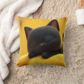 Cute Sleeping Black Cat Pillow Cozy Pet Lover Gift クッション (ブランケット)