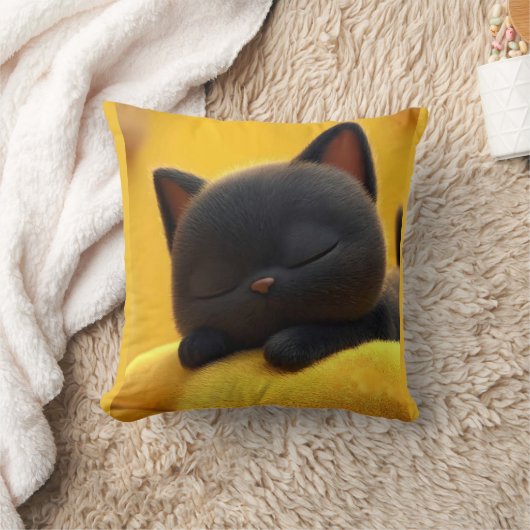 Cute Sleeping Black Cat Pillow Cozy Pet Lover Gift クッション (ブランケット)