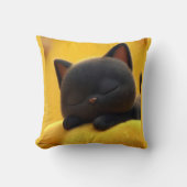 Cute Sleeping Black Cat Pillow Cozy Pet Lover Gift クッション (正面)