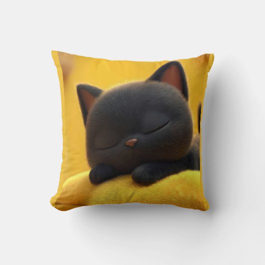 Cute Sleeping Black Cat Pillow Cozy Pet Lover Gift クッション (正面)