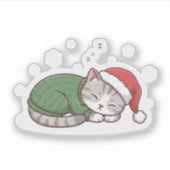 Cute Sleeping Cat Christmas Sticker & Magnet シール (正面)