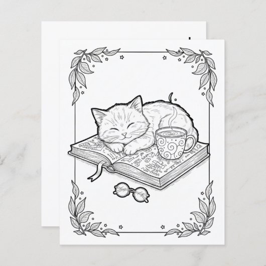 Cute Sleeping Cat Coloring Page (正面/裏面)