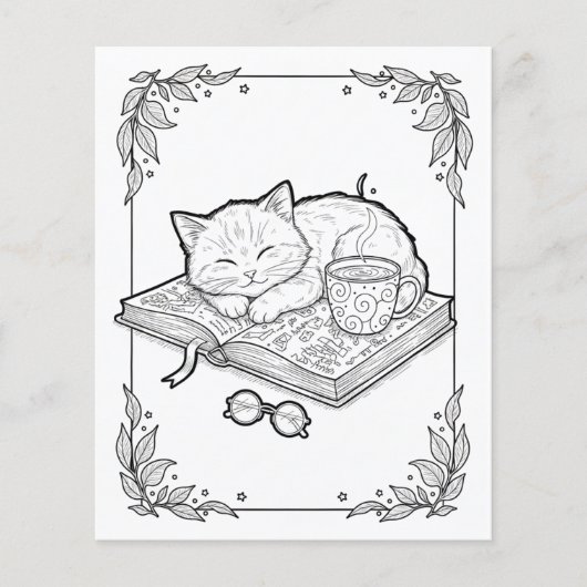 Cute Sleeping Cat Coloring Page (正面)