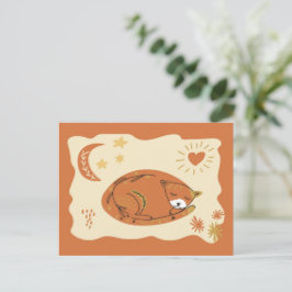 Cute Sleeping Cat Folk Art  - Artist Postcard ポストカード