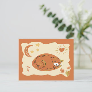 Cute Sleeping Cat Folk Art  - Artist Postcard ポストカード