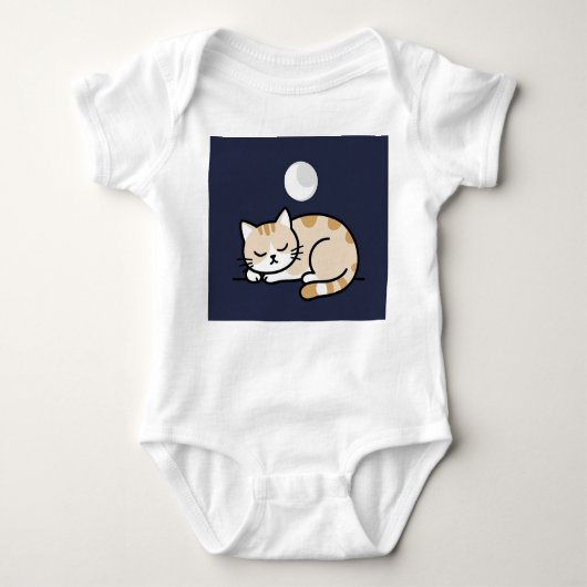 Cute Sleeping Cat Moon Baby Bodysuit  ベビーボディスーツ (正面)