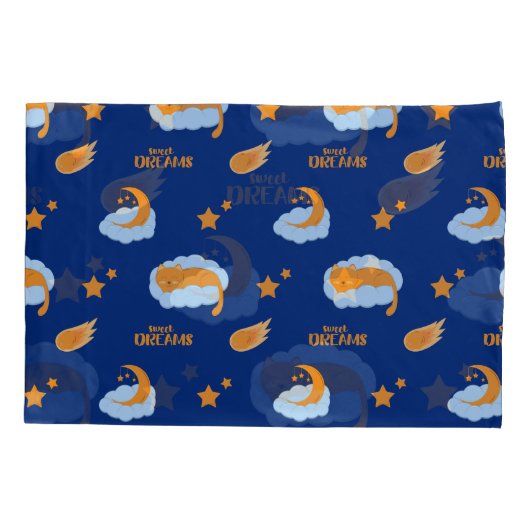 Cute sleeping cat on a cloud, sweet dreams pillow 枕カバー (裏面)