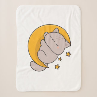 Cute Sleeping Cat on Crescent Moon シェルパブランケット