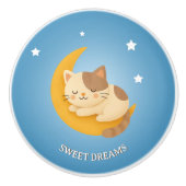 Cute Sleeping Cat on Moon Sweet Dreams  セラミックノブ (正面)