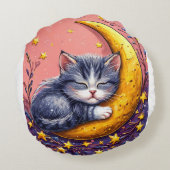 Cute sleeping cat resting on a crescent moon ラウンドクッション (裏面)