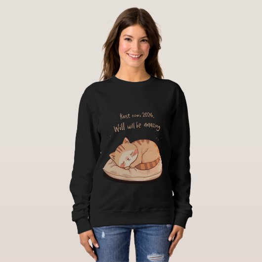 Cute Sleeping Cat Shirt – Relaxing New Year Gift  スウェットシャツ (正面フル)