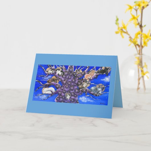 Cute Sleeping Cats in Tree  カード (黄色い花)