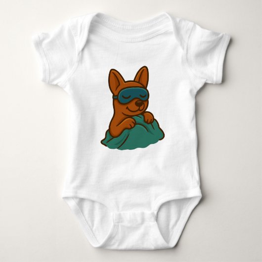 Cute Sleeping Dog Cartoon Baby Bodysuit ベビーボディスーツ (正面)