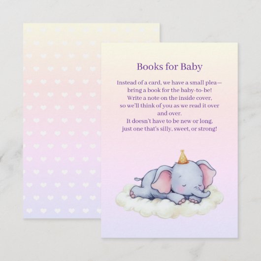 Cute Sleeping Elephant Baby Shower Enclosure Card エンクロージャーカード (正面/裏面)