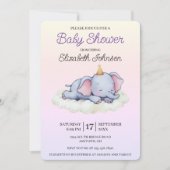 Cute Sleeping Elephant Baby Shower Invitation 招待状 (正面)