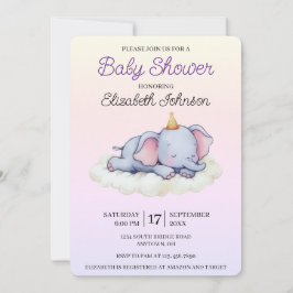 Cute Sleeping Elephant Baby Shower Invitation 招待状