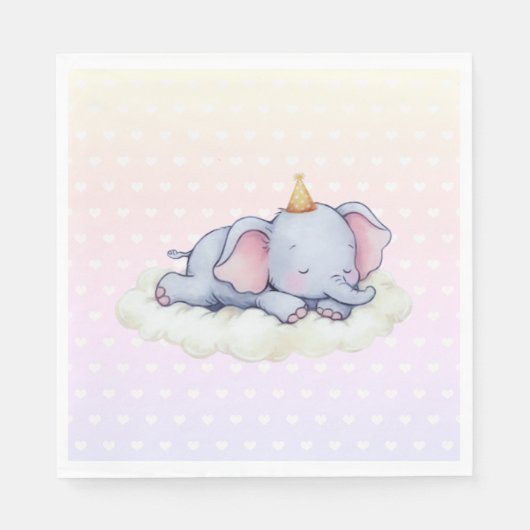 Cute Sleeping Elephant Baby Shower Paper Napkins スタンダードランチョンナプキン (正面)