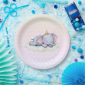 Cute Sleeping Elephant Baby Shower Paper Plates ペーパープレート (パーティー)