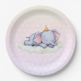 Cute Sleeping Elephant Baby Shower Paper Plates ペーパープレート