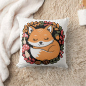 Cute Sleeping Fox in Autumn Wreath Woodland Animal クッション (ブランケット)