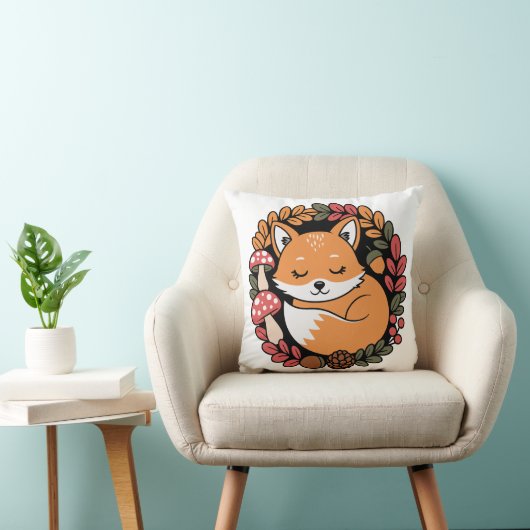 Cute Sleeping Fox in Autumn Wreath Woodland Animal クッション (椅子)