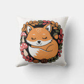 Cute Sleeping Fox in Autumn Wreath Woodland Animal クッション (裏面)