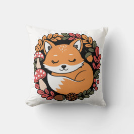 Cute Sleeping Fox in Autumn Wreath Woodland Animal クッション