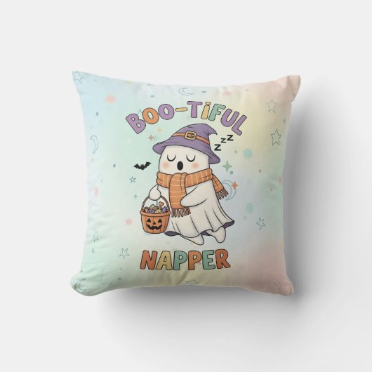 Cute Sleeping Halloween Witch Napper Ghost クッション (正面)