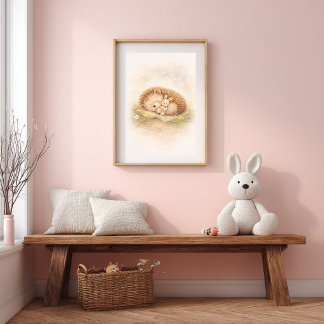 Cute Sleeping Hedgehog Neutral Kids Room ポスター