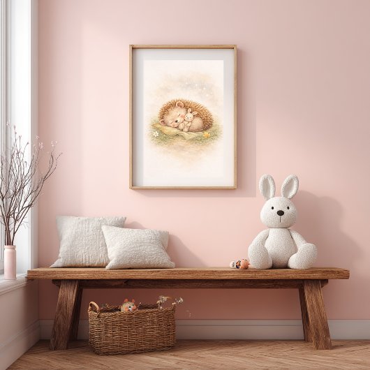 Cute Sleeping Hedgehog Neutral Kids Room ポスター