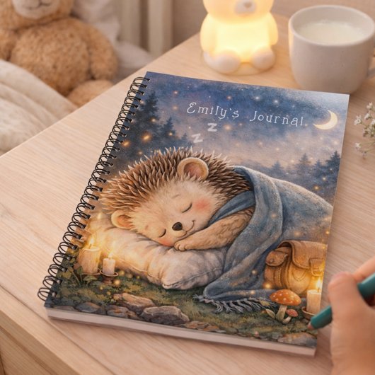 Cute Sleeping Hedgehog Personalized Kids Journal ノートブック