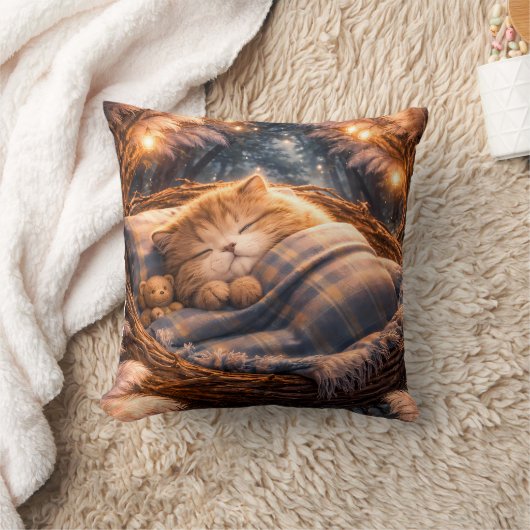 Cute Sleeping Kitten Cozy Fantasy Pillow クッション (ブランケット)