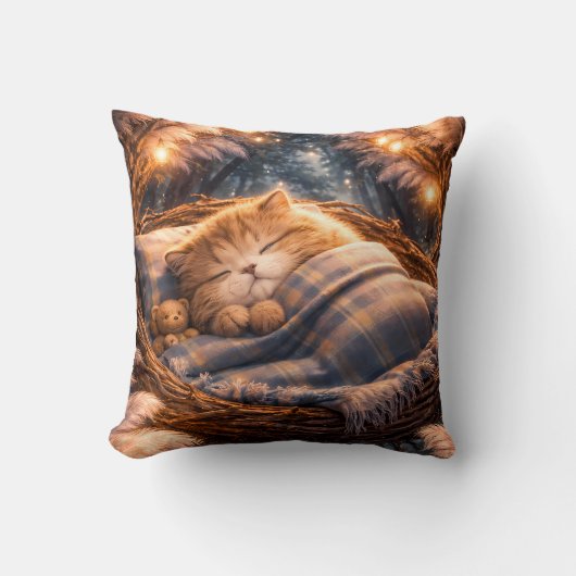 Cute Sleeping Kitten Cozy Fantasy Pillow クッション (正面)