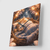 Cute Sleeping Kitten Nursery Wall Art Decor スクエア壁時計 (傾斜)