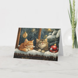 Cute Sleeping Kittens Under Christmas Tree シーズンカード