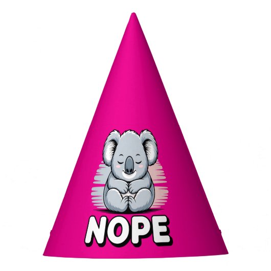 Cute Sleeping Koala “Nope” Funny Cartoon パーティーハット (正面)