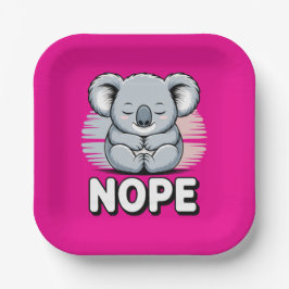 Cute Sleeping Koala “Nope” Funny Cartoon ペーパープレート